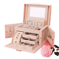 We lady — étui de voyage en cuir PU rose, vente en gros, très grand, pour femmes, bon marché, rangement de bijoux avec miroir