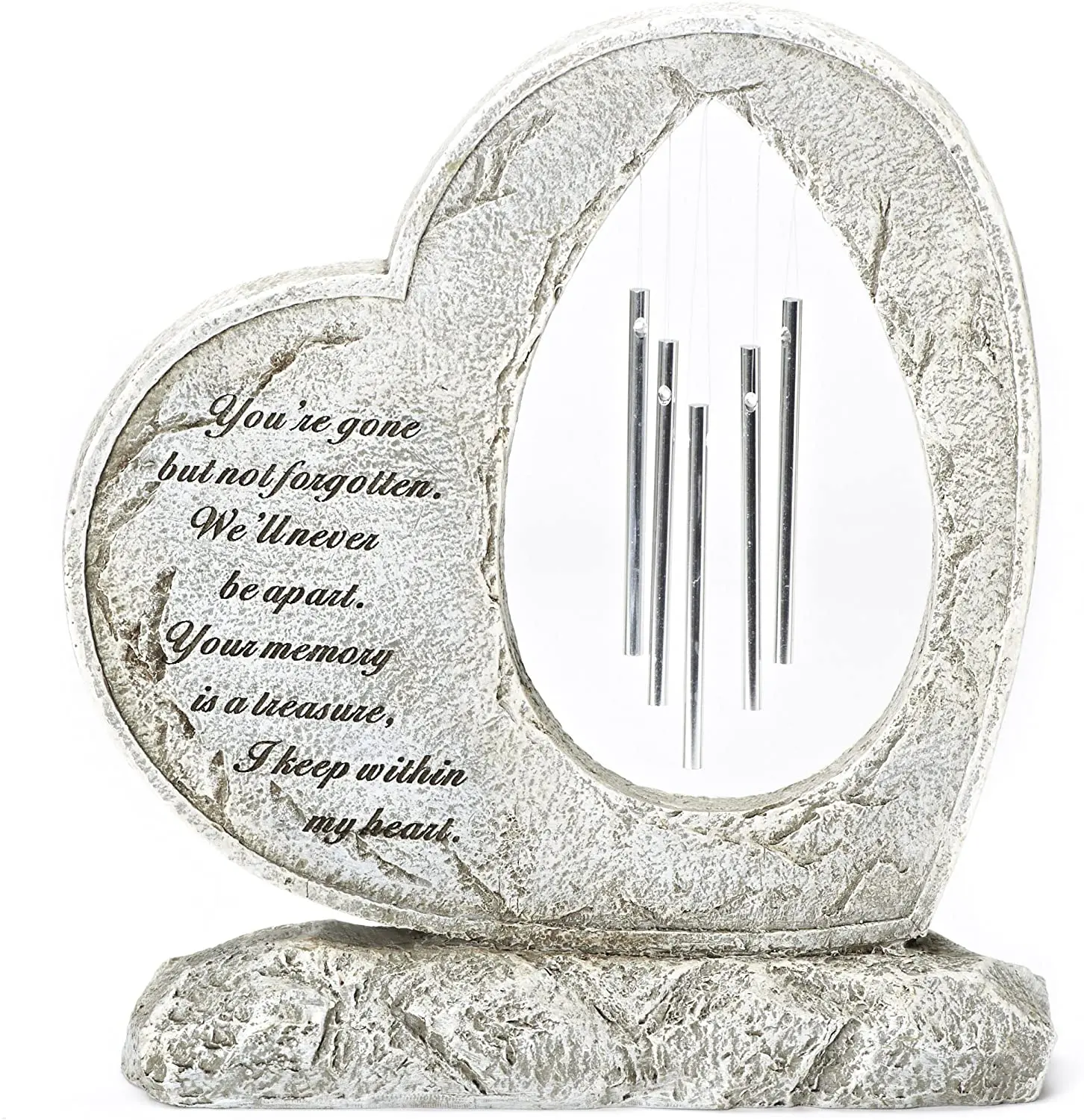 Your Memory Treasure Within Heart 12 Inch Memorial Garden Resin Stone Statue Garden Wind Chime Figurine