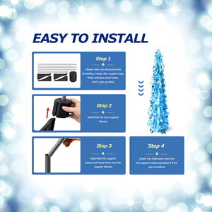 Árbol <span class=keywords><strong>de</strong></span> <span class=keywords><strong>Navidad</strong></span> Cónico Decorativo Azul con Cinta y Adornos, Fácil <span class=keywords><strong>de</strong></span> Montar, para Decoración Navideña en Interiores del Hogar - Product Image 4