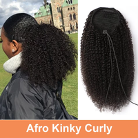 Vente en gros 4b 4c Afro Kinky Curly 100% Humaan Extensions de queue de cheval avec cordon de serrage
