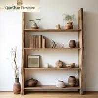 Étagère de salon en bois massif de style nordique à 5 niveaux, sans peinture, avec joints à tenons et mortaises, bibliothèque créative rétro pour la maison et le bureau