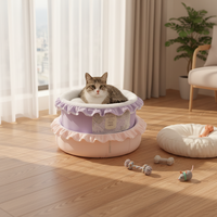 Lit pour chat personnalisé, mignon, en dentelle à volants, avec housse amovible, antidérapant, rond, doux, chaud, pour toutes les saisons, canapé-nid pour animaux de compagnie d'intérieur, petits animaux