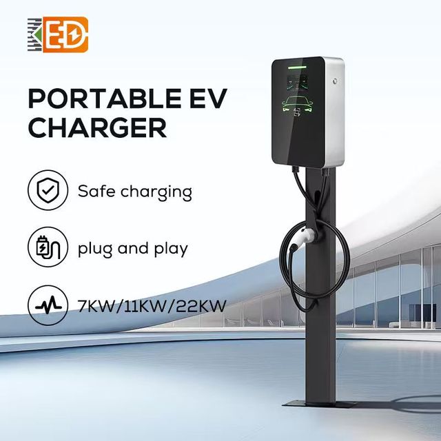 Wall-Mounted New Energy 7KW/11KW/22KW AC EV Charger Type 1/2 Socket IP65 32A 220V/380V CE TUV Certified 5M KED-AC32