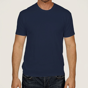 T-shirt décontracté pour homme en jersey de coton bleu marine uni à manches courtes et col rond, coupe classique, 100 % coton épais - Product Image 1