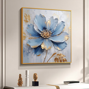 Pintura al óleo floral abstracta, arte de pared enmarcado cuadrado, marco dorado, pintura decorativa hecha a mano para sala de estar, fondo de sofá - Product Image 2
