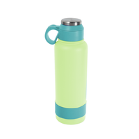 Bouteille d'eau isotherme sous vide en acier inoxydable écologique de 32 oz avec logo personnalisé, isolation thermique 12-24h, large ouverture et base en silicone avec poignée