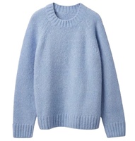 Pull en cachemire bleu tricoté décontracté ample pour femmes, automne-hiver
