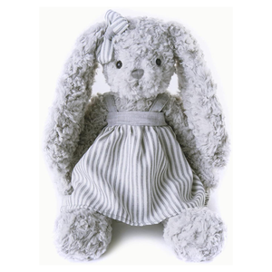 Muñeco de conejo peludo gris con orejas flexibles largas ajustables Peek A Boo Hands con tela a rayas y pajarita Pascua OEM conejito de peluche - Product Image 1