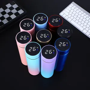 Custom Logo 500Ml Thermo Fles Thermische Cup Vacuüm Kolven Roestvrij Staal Geschenk Thermos Led Temperatuur Slimme Waterfles