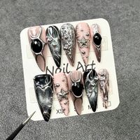 TSZS Hochwertige Handgefertigte 10-teilige Lange Stiletto-Kunstnägel Luxuriöse 3D-Juwelen-Akzente Harte Künstliche Fingernägel