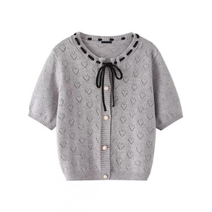 Dalang Knitwear Factory Women's Hollow-out Jacquard Knit <b>Cardigan</b> Top <b>Spring</b> Summer Loose Fit Single-breasted Breathable Thin - Product Image 1