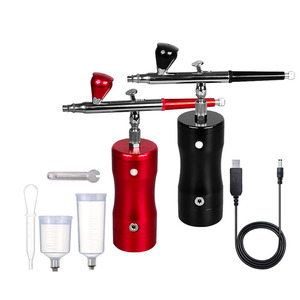Aerógrafo de Mano Recargable, Kit de Bomba de Aire Eléctrica de Doble Acción, Alimentación por Gravedad, Velocidad Ajustable, para Pintura Artística y Modelismo, USB - Product Image 1