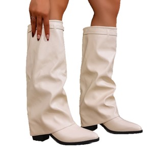 6519 Women <strong>Knee</strong> <strong>High</strong> Pull on <strong>Boots</strong> Pointed Toe Block Heel PU Leather Solid Color Autumn Winter Vintage <strong>Wide</strong> Calf Dress <strong>Boots</strong> - Product Image 5