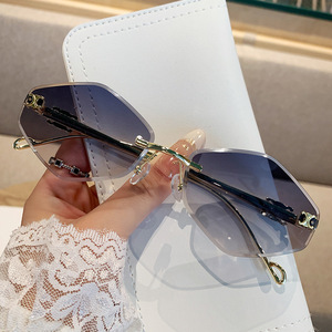 Irregular Diamond Shape <b>Frameless</b> Sunglasses UV400 PC Lens Metal <b>Frame</b> Women Fashion Outdoors Cycling Driving Party - Product Image 2