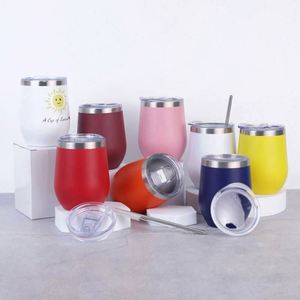 <b>Eco</b> Friendly 12oz Powder Coated Safe Durable Reusable Stainless Steel Double Wall Insulated Vacuum <b>Egg</b> Shape Coffee Mug Tumbler - Product Image 1