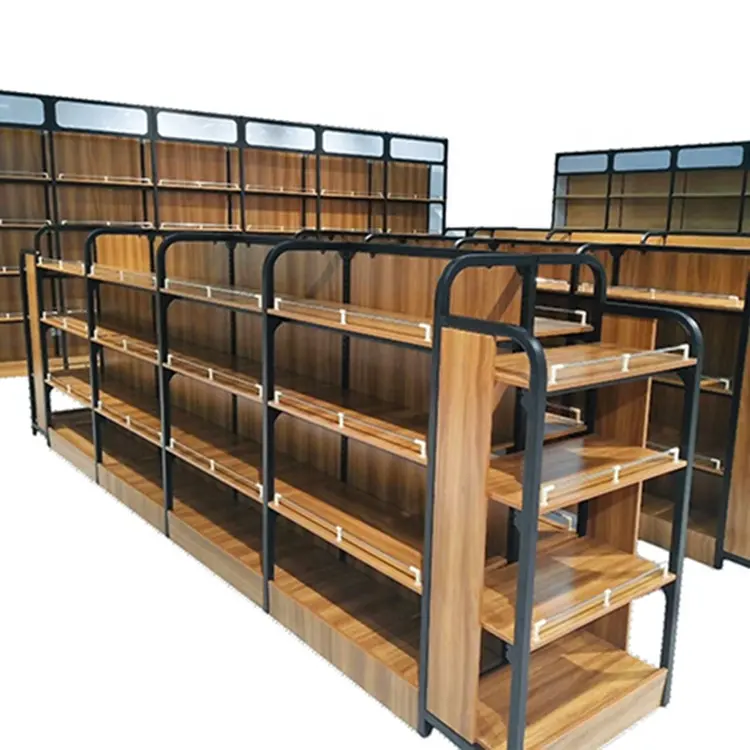 Estantes de madera y Metal para supermercado, estante de exhibición para tienda, centros comerciales