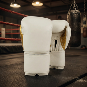 Guantes de Boxeo Personalizados de Piel Sintética, Blancos y Dorados, Guantes de Entrenamiento de MMA con Correa de Muñeca de Gancho y Bucle para Sparring en el Gimnasio, Precio Económico - Product Image 4