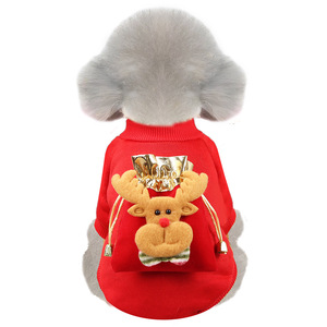 Christmas Dog <b>Cat</b> Hoodie Warm Fleece Winter <b>Clothes</b> With Lucky Bag Santa Reindeer Design Pet Apparel - Product Image 4