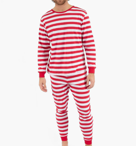 Ensembles de pyjamas confortables pour hommes, 2 pièces, manches longues, vêtements de sport thermiques, vêtements de maison, pyjamas pour hommes et garçons, coton rayé, pyjamas de vacances - Product Image 2