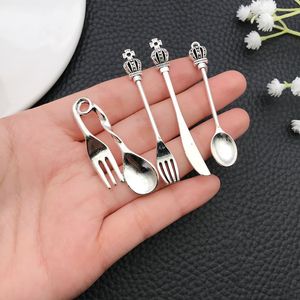 Retro Silver Alloy <b>Dinner</b> <b>Knife</b> Spoon Pendant For Bracelet Making Mixed Shapes Zinc Alloy Plated Jewelry Findings - Product Image 2