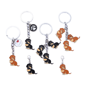 Ensemble de porte-clés <span class=keywords><strong>Teckel</strong></span> avec breloque chien Wiener, motif patte 'J'aime les chiens', en métal argenté, cadeau pour les amoureux des animaux, vente en gros - Product Image 1