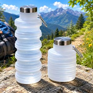 Custom Design 16oz Portable <b>Collapsible</b> Disposable BPA Free Food Safe Silicone <b>Bottle</b> Carabiner Gym Travel Camping Applicable - Product Image 1