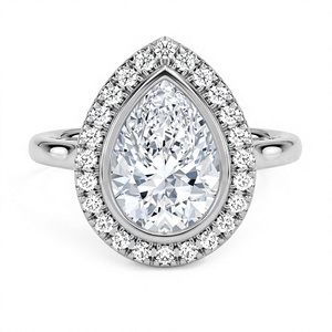 Anillo de Compromiso de Diamante Cultivado en Laboratorio con Corte de Pera y Halo de Diamantes Redondos, Chapado en Oro de 18K/14K para Mujer, Estilo Clásico, Regalo para Mujer - Product Image 2