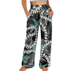 Puakenikeni stampa floreale <span class=keywords><strong>pantaloni</strong></span> larghi donna <span class=keywords><strong>pantaloni</strong></span> Hawaii con tasche elastici vita alta su misura Casual <span class=keywords><strong>Palazzo</strong></span> <span class=keywords><strong>pantaloni</strong></span> - Product Image 5