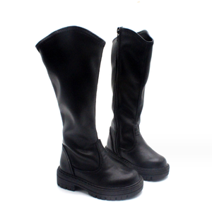 Bottes longues vintage pour enfants, très vendues en hiver, couleur unie, cuir PU, fermeture éclair latérale, bottes plates pour filles - Product Image 5