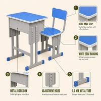 Ensemble bureau et chaise pour étudiants, fabrication directe d'usine, double siège, mobilier de classe, structure en acier MDF pour collège et lycée