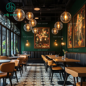 Ensemble de meubles Ron Group pour restaurant commercial : <span class=keywords><strong>table</strong></span> carrée en bois, banquette rembourrée en cuir à dossier haut et tabourets de bar - Product Image 2