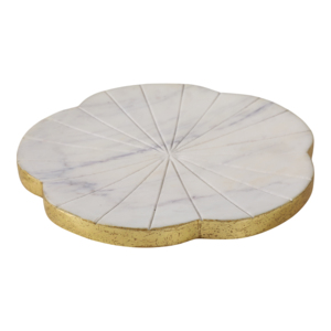 Vassoio Decorativo in Marmo Bianco con Bordo Dorato a Forma Ondulata, Centrotavola per Arredamento Casa, Accento per Tavolino da Caffè - Product Image 4