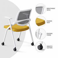 Chaise de formation mobile pliable en maille avec roulettes, siège rembourré et tablette d'écriture optionnelle pour salle de conférence - Vente en gros usine