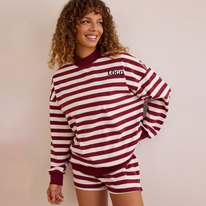 <b>Women's</b> Striped Knit Gingham Crew Neck <b>Short</b> Sleeve Sweatshirts <b>Short</b> <b>Sets</b> Loose Fit Casual Spring Summer Cotton Daily Wear - Product Image 1