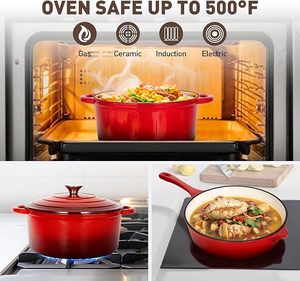 Geling Hot Bán cảm ứng chậu và chảo không dính sắt đúc Cookware Set Trung Quốc nhà sản xuất <span class=keywords><strong>Red</strong></span> Heavy Duty nấu ăn nồi Set - Product Image 3