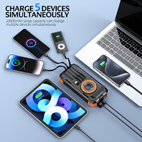 Banco de Energía Solar de 20000mAh, Carga Rápida de 22.5W, Cargador Inalámbrico Magnético de 15W, Fuente de Energía Portátil para Exteriores con Cables Integrados