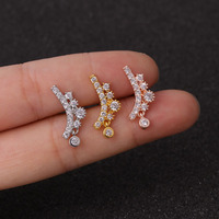 1Pcs Anting Tusuk Emas Perak Mutiara Kerang Bunga Model Gantung Berhiaskan CZ untuk Tindik Tulang Rawan Helix Conch Rook