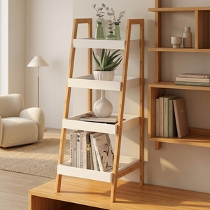 Hot Selling Decoration White 4 Tier Display Bamboo Wood Plants Stand <strong>Outdoor</strong> Indoor Ladder <strong>Shelf</strong> - Product Image 5