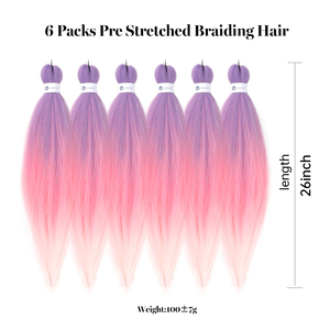 26 Inches Prestretched Braiding Hair Ombre Purple to <strong>Pink</strong> Pre Stretched <strong>Braids</strong> for Women Hair Extension - Product Image 4