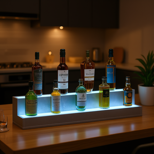 Étagère de présentation de bouteilles d'alcool moderne avec éclairage LED, 37 pouces, gris, ensemble de service de boissons pour bar, présentoir lumineux pour fête à domicile - Product Image 2