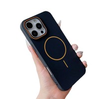 Coque de téléphone magnétique minimaliste à anneau fin contrastant pour iPhone 16 15 14 13 12, protection givrée douce pour la peau