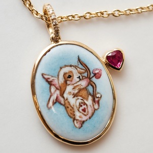 Nuevo Collar con Colgante <span class=keywords><strong>de</strong></span> Conejo Guardián del Tarot, Estilo Dibujos Animados, Pintado, con Conejo Admira-Lunas, Ángel Conejo y Corazón Rojo - Venta Directa <span class=keywords><strong>de</strong></span> Fábrica - Product Image 1