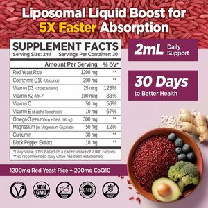 Gotas Líquidas <span class=keywords><strong>de</strong></span> <span class=keywords><strong>Arroz</strong></span> Rojo Fermentado Liposomal con CoQ10 1200mg, Suplemento <span class=keywords><strong>de</strong></span> Extracto <span class=keywords><strong>de</strong></span> <span class=keywords><strong>Arroz</strong></span> Rojo Fermentado para el <span class=keywords><strong>Colesterol</strong></span> con Bergamota Cítrica - Product Image 2