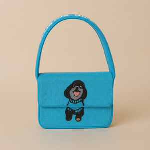 Sac à bandoulière rectangulaire bleu avec motif de chien brodé, artisanat en polyester fait main, 6,5x9,5 pouces - Product Image 3