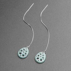 Orecchini Pendenti da Donna Personalizzati in Stile Antico con <span class=keywords><strong>Smeraldo</strong></span> Naturale di Grado A e Giada Tipo Ghiaccio Blu Acqua di Loto - Product Image 2