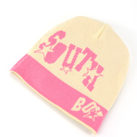 Acrylique Y2K Beanie Haute Qualité Jacquard Motif Lettres Bonnet Réversible Chapeau Femmes Mode Crâne Cap