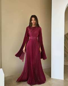 2026 OEM Manufacturer Solid Color Waist Fashion Muslim Women's Long Sleeve Women's Pleated Robe <strong>Dress</strong> Evening <strong>Dress</strong> Party <strong>Dress</strong> - Product Image 5