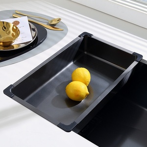 Fregadero de cocina negro de cuarzo de una sola cuenco para lavar verduras y platos con grifo lateral - Product Image 2