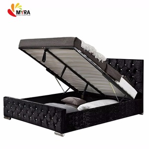 <span class=keywords><strong>Lit</strong></span> de chambre à coucher en velours de style européen avec coffre de rangement, double taille, décoré de cristaux, personnalisable, pour l'exportation - Product Image 1