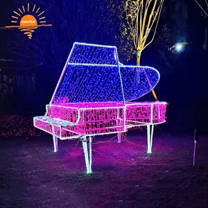Pencahayaan Tema Natal dan Tahun Baru 3d Skala Besar Lampu Panggung Piano Dekorasi Lanskap LED